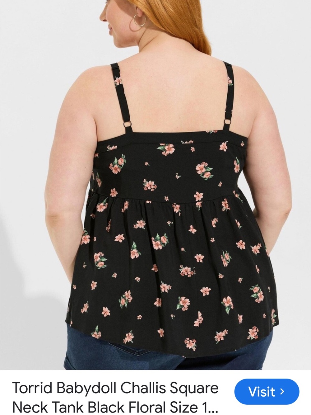 torrid Black Floral Babydoll Tank with Pink Flowers